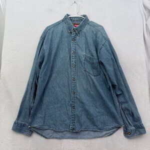 Wrangler Hero Denim Shirt Mens XL Blue Pocket Wester Outdoor Button Down